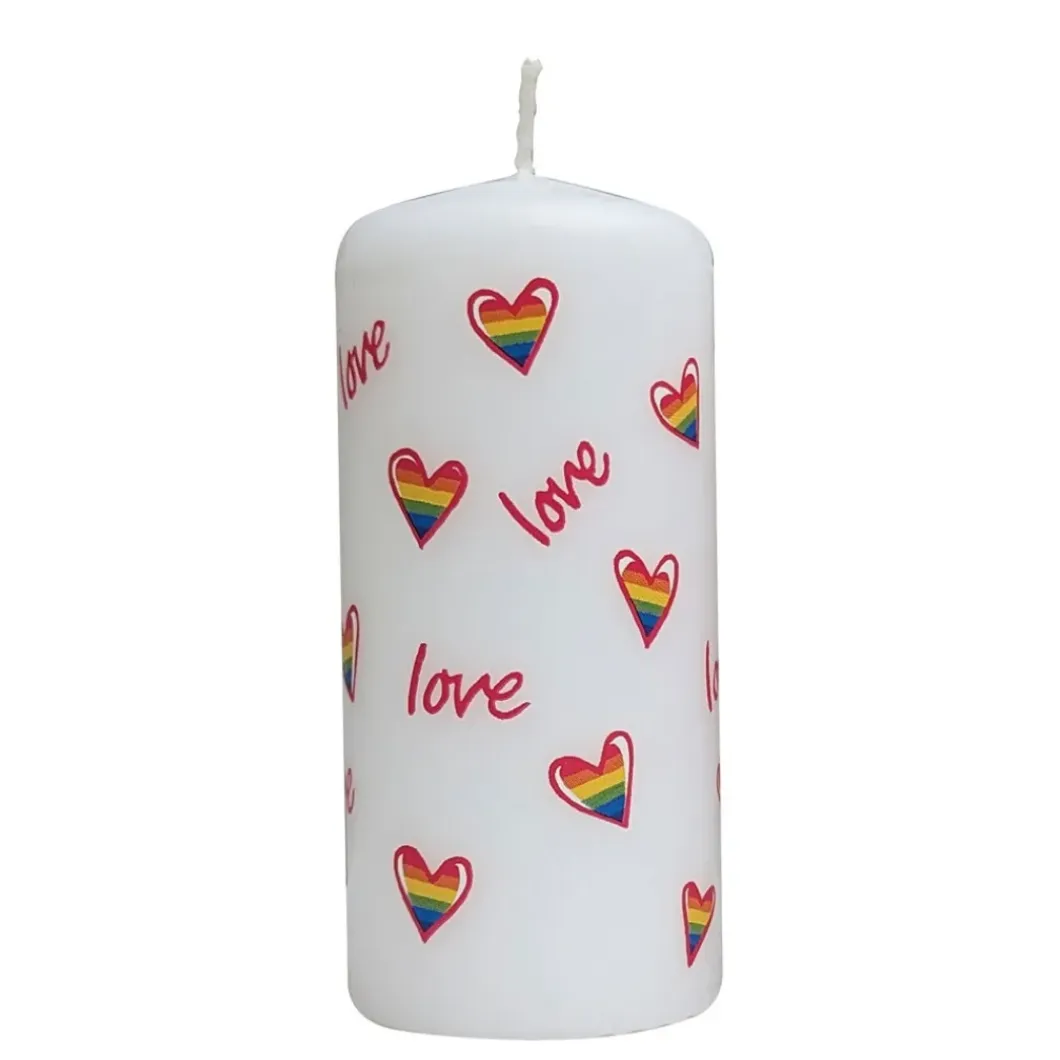 Love Heart Rainbow Pillar Candle