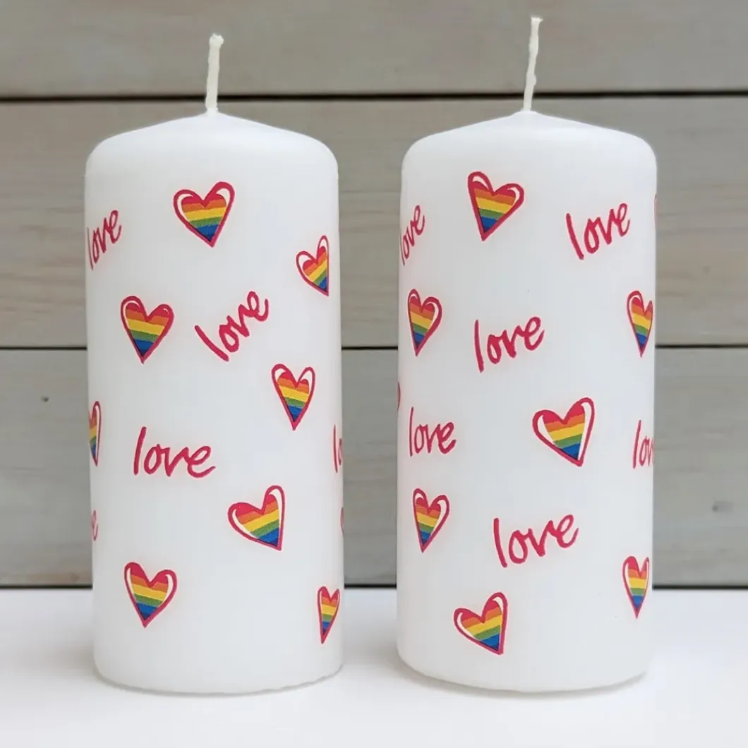 Love Heart Rainbow Pillar Candle