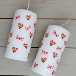 Love Heart Rainbow Pillar Candle